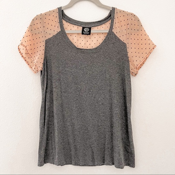 bobeau Tops - Bobeau Grey Short Sleeve Top Sheer Beige Sleeve S